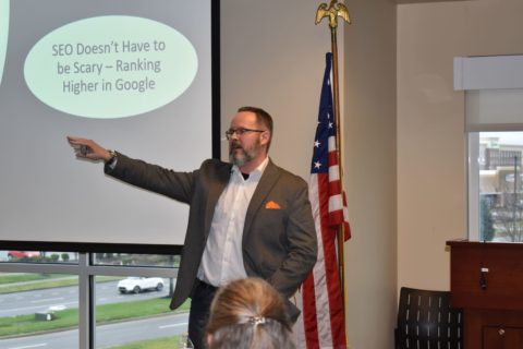 Dean Heasley from Nashville Marketing Systems speaking to a group of people